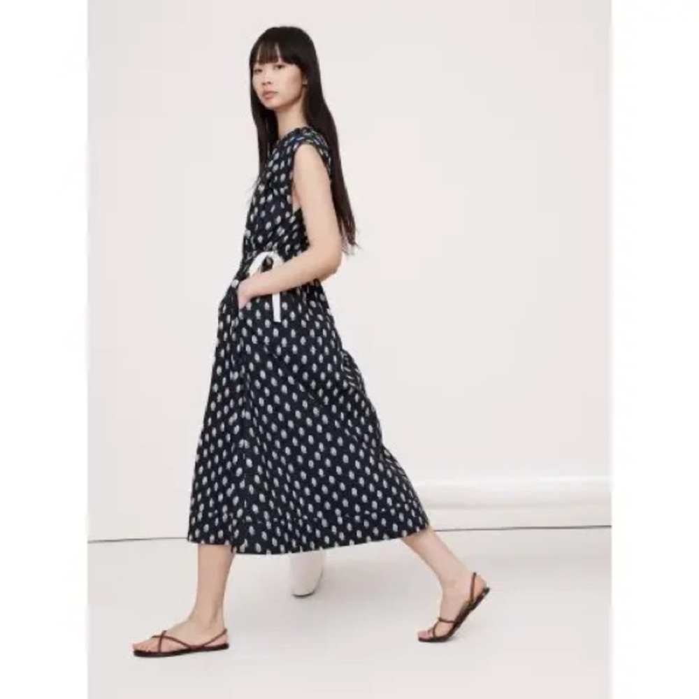 Banana Republic Navy Blue Midi Dress with White Dot Print